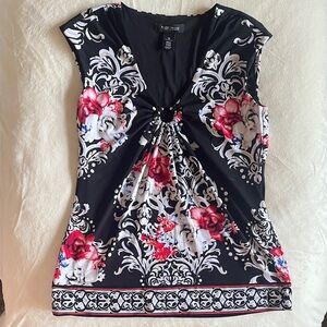 White House Black Market Black and Red Floral Blouse